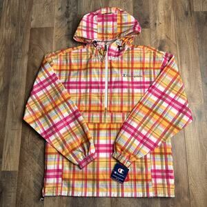 Champion Stadium Anorak Jacket Women's Medium Plaid Hooded Athletic‎ NWT 3053